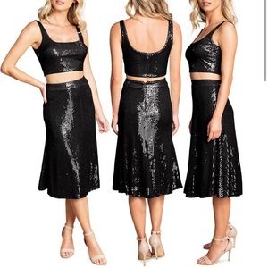 Dress the Population Black Sequin Cocktail Midi Dress
